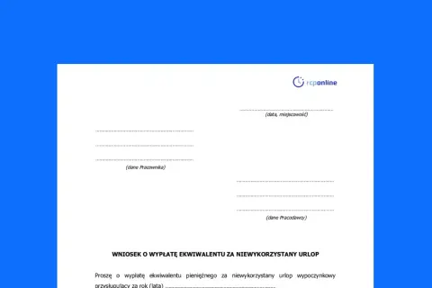 Wniosek o wypłatę ekwiwalentu za niewykorzystany urlop. Czy ekwiwalent za urlop jest opodatkowany? Dokument zawiera pola na dane pracownika i pracodawcy.