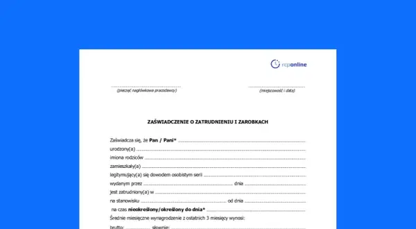 Zaświadczenie o zatrudnieniu i zarobkach, zawierające informację dodatkową do umowy o pracę.