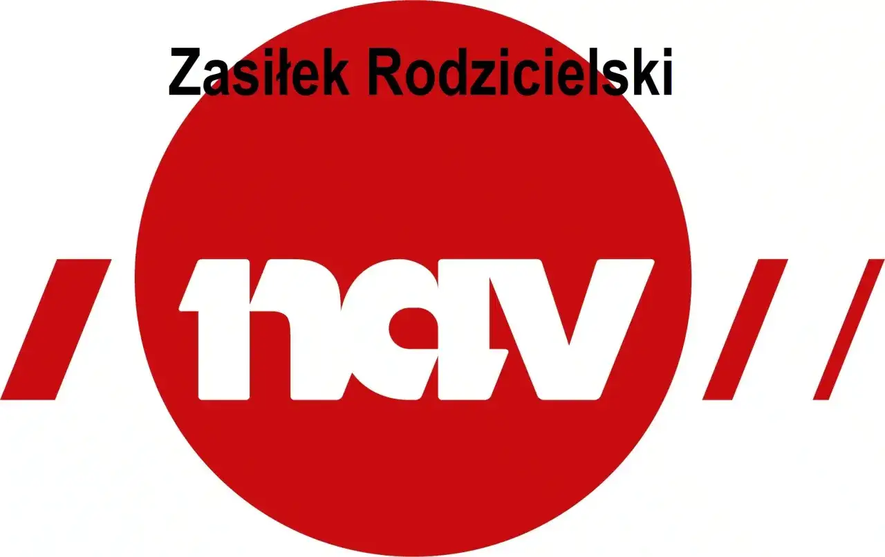 Zasiłek Rodzicielski. Logo NAV, norweskiej instytucji, która pomaga w sprawach socjalnych.
